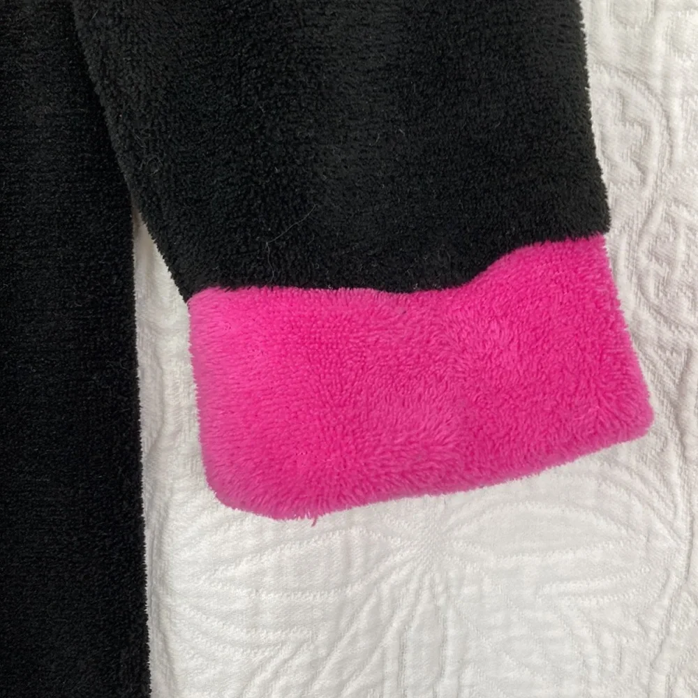 PJ Couture Women’s Black Kitty Fleece Onesie Pajamas sz Large